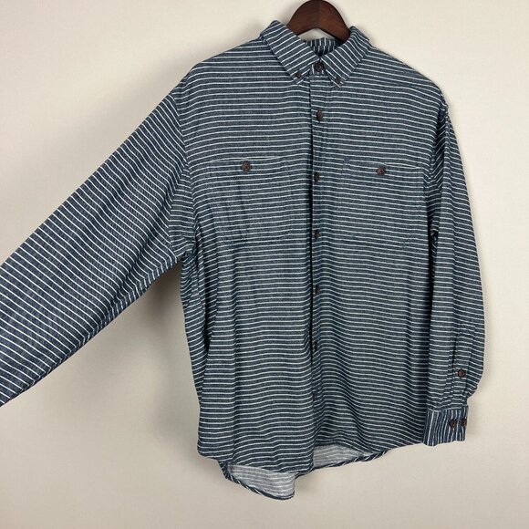 Duluth Trading Co Shirt Mens Large Blue Stripe Free Swingin' Flannel Relaxed Fit - Picture 5 of 10